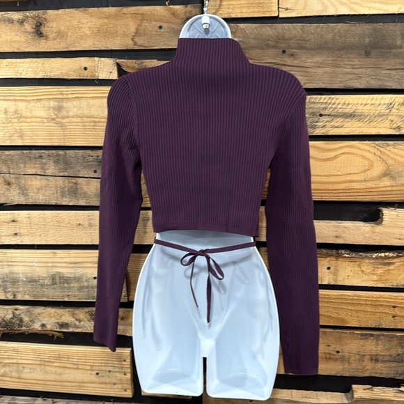 Aritzia Babaton Sculpt Ribbed Knit Tie-back Longsleeve In Dewberry Purple Size M - Picture 4 of 12
